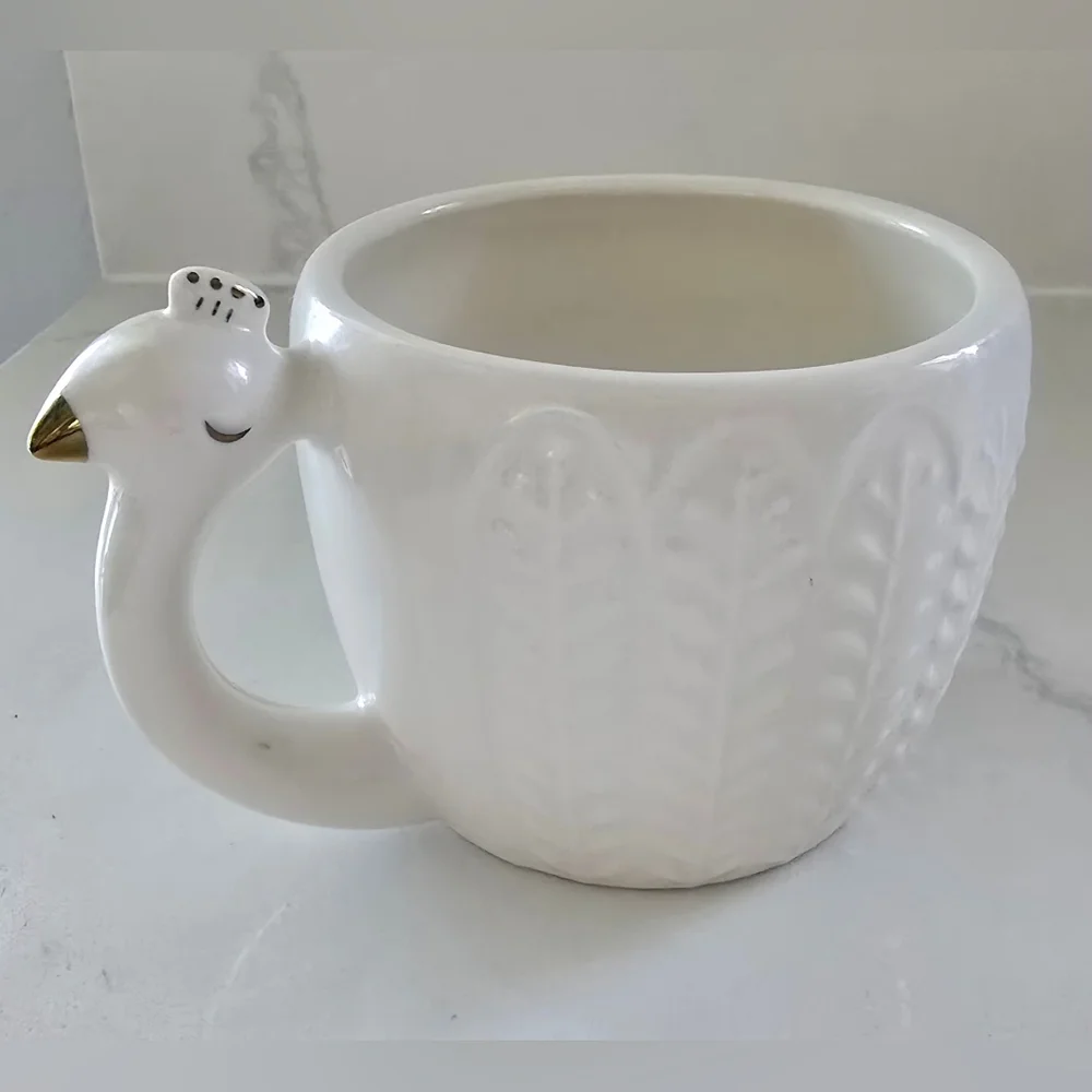 Opal House Charming White Ceramic Bird Coffee Mug Cup‎